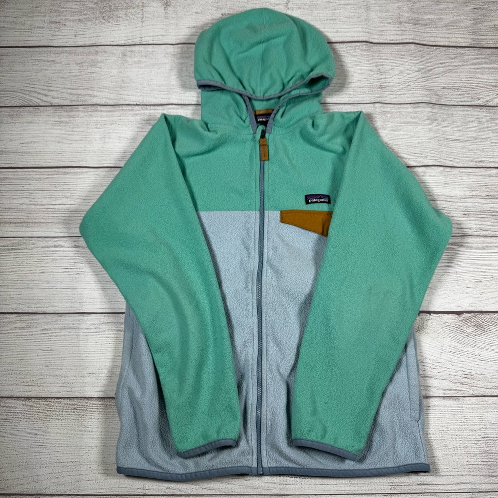 Patagonia Micro D Snap T Fleece Hooded Jacket Youth  Size Large(12) Full Zip